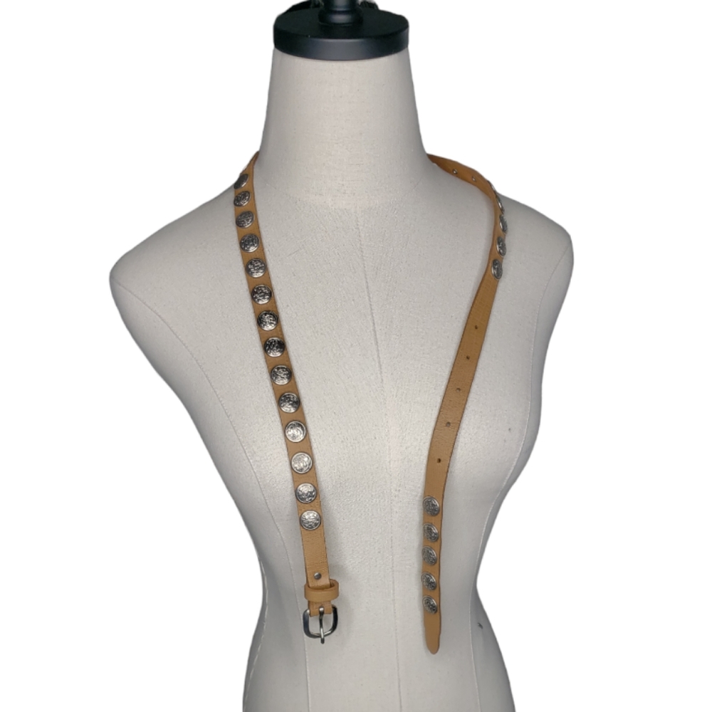 Leather Belt 3-D Silver Tone Medallions Western South West Festival Unisex M/L